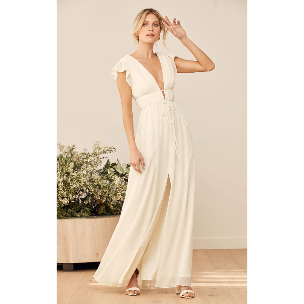 Lulus Tulle Ruffle Cream I'm All Yours Maxi Dress Size L - Picture 11 of 16